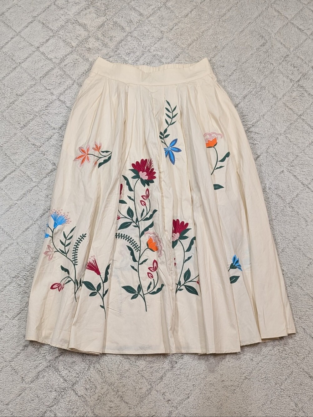 Mable Skirt Womens M White Cream Floral Embroidery Midi High Waist Garden